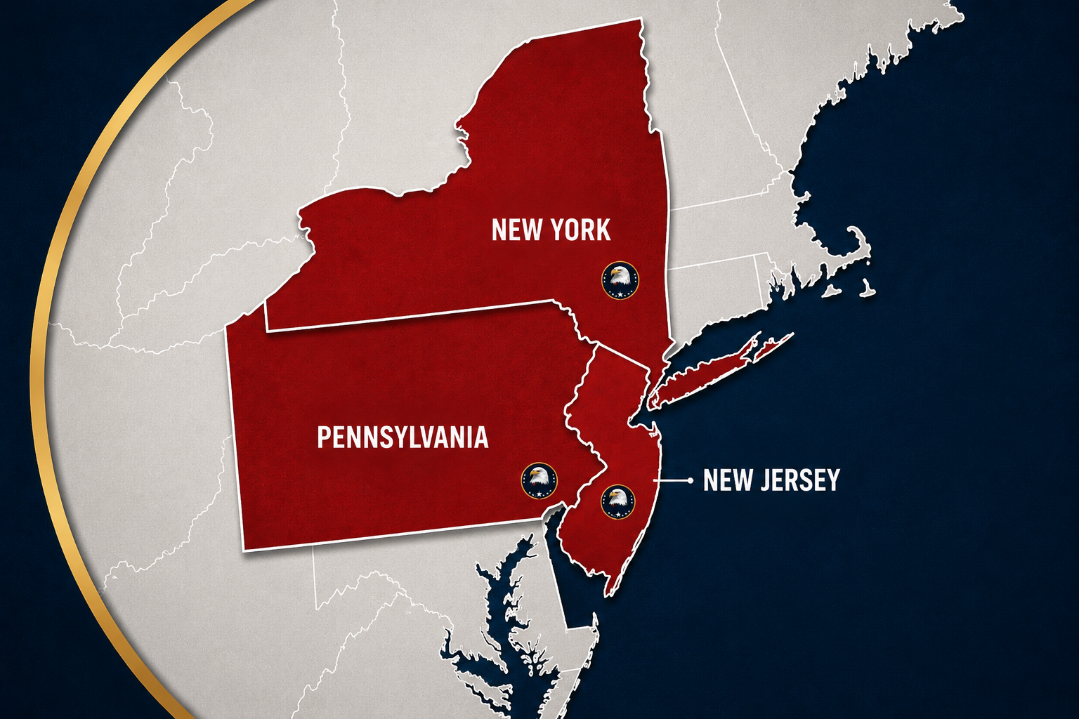 Service area map for New Jersey, New York, and Pennsylvania